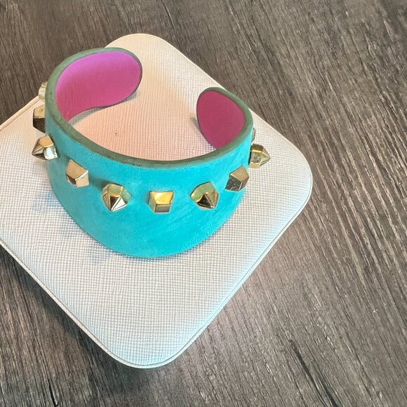 Vince Camuto Turquoise Suede Studded Cuff Bracelet – Gold-Tone Hardware - Picture 3 of 6